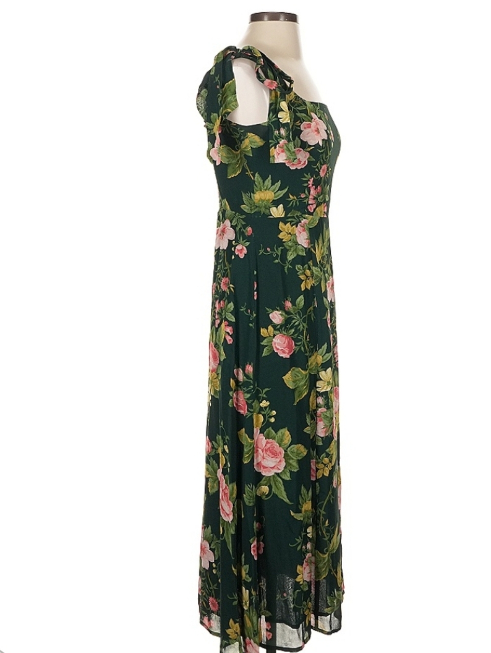 Reformation Dark Green Floral Midi Dress with Pink Blooms - Picture 6 of 6